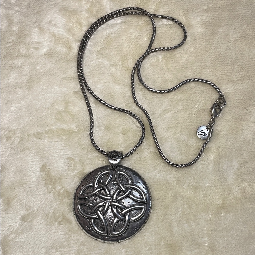 Grace Adele Celtic Knot Round Pendant Necklace in Antique Silver Tone